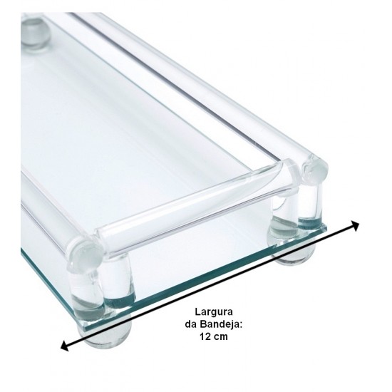 Bandeja 33cm por 12cm Decorativa De Vidro Retangular Com 4 Pés